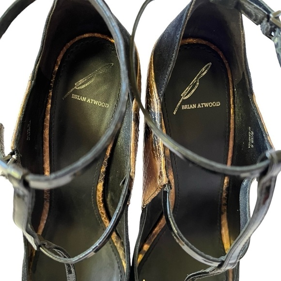 Brian Atwood Campisa black suede and bronze snakeskin embossed stiletto heels - Picture 4 of 11